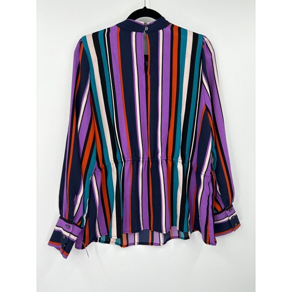 Halogen Mock Neck Long Sleeve Blouse Striped Purple Multi-Color 1X NEW - Picture 5 of 5